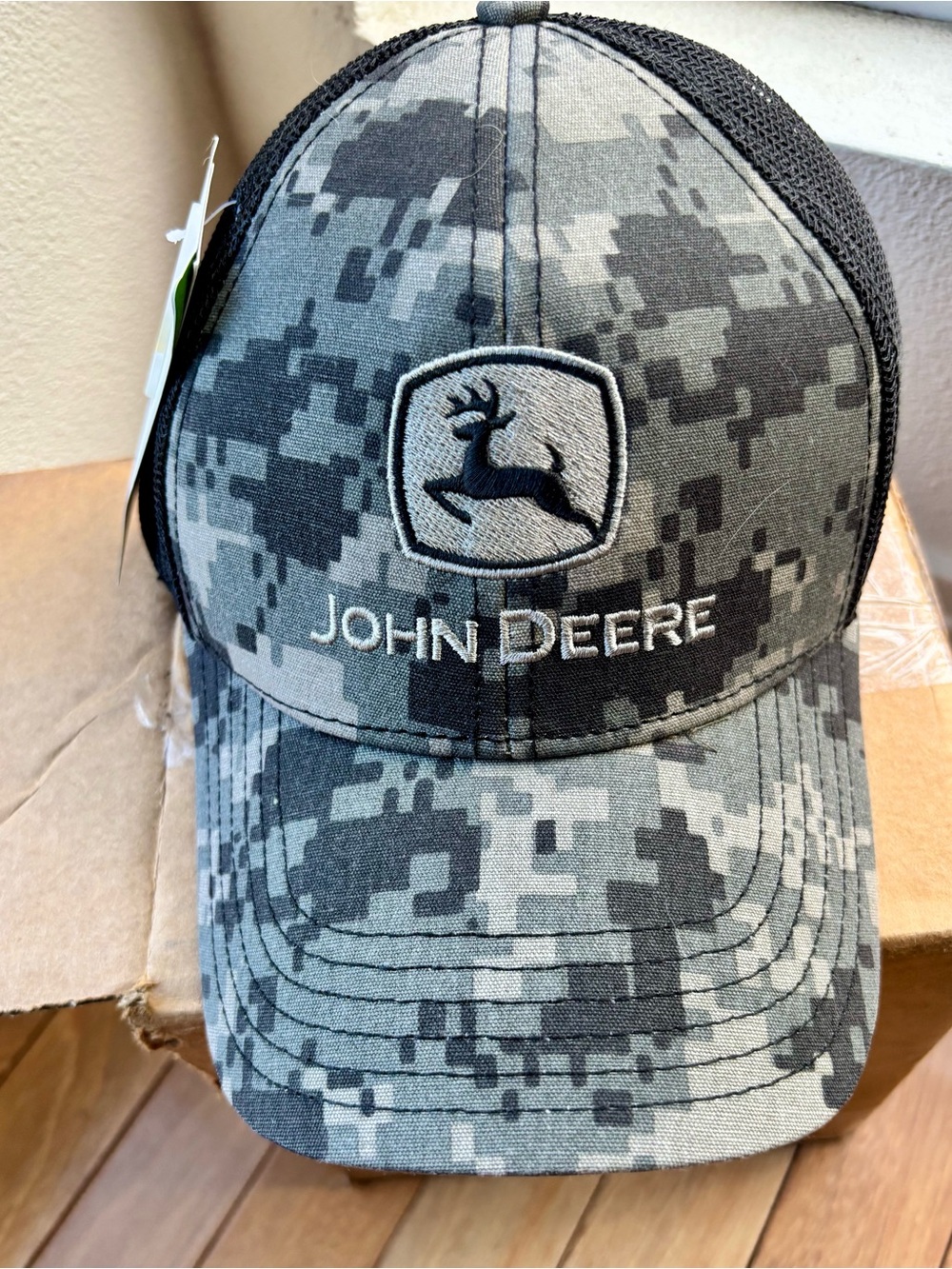 John Deere Black and Gray Digital Camo Trucker Hat with Deer Graphic